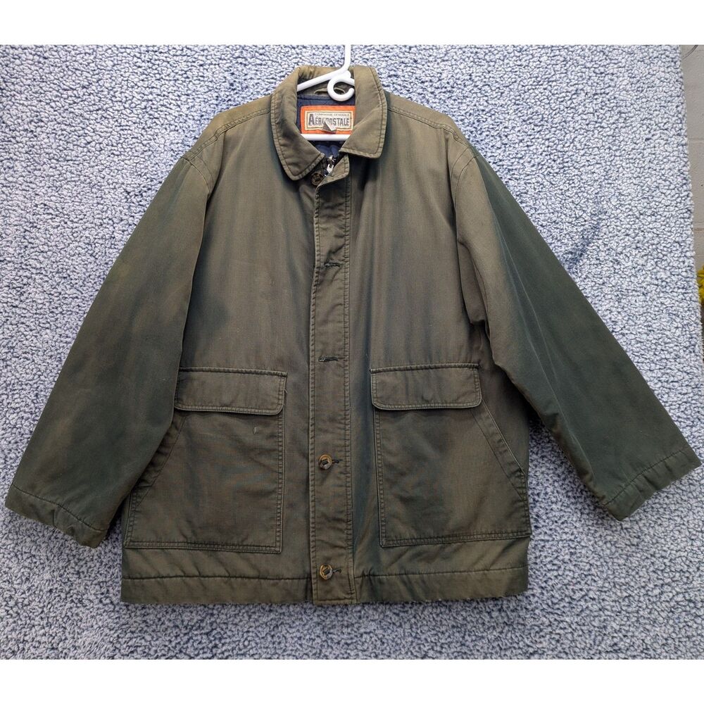 VTG Aeropostale Quilt Lined Chore Coat Sz XL Full Zip 90s Y2K Barn Faded Canvas